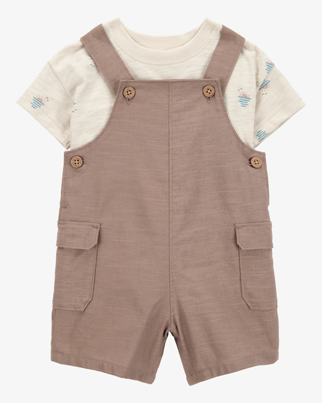 baby boy 2-piece sunset tee & shortall set - brown