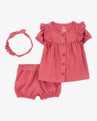 Product image 1 of Baby 3-Piece Gauze Button-Front Outfit Set- Red