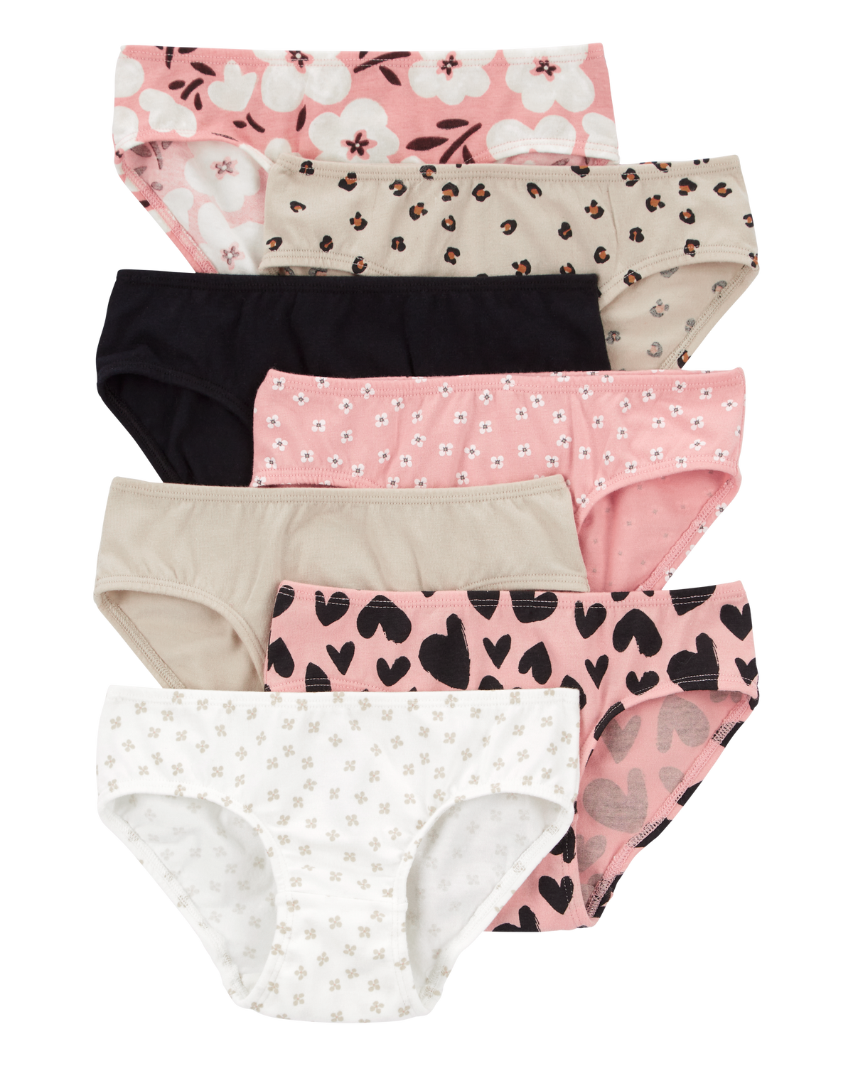 Toddler 7-Pack Heart Floral Hipster Stretch Cotton Undies