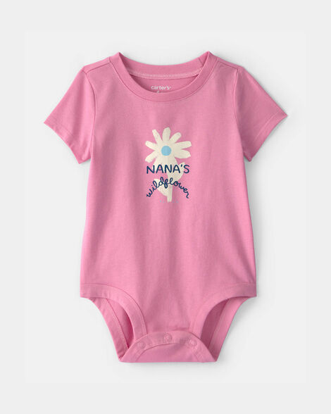 baby girl 'nana's wildflower' graphic bodysuit - pink