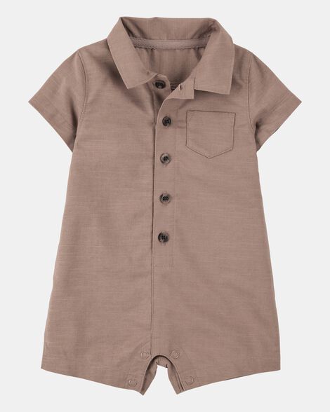 baby button-down polo romper - brown