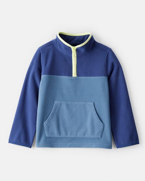 Boys Color Block Microfleece Quarter-Zip Pullover - Blue