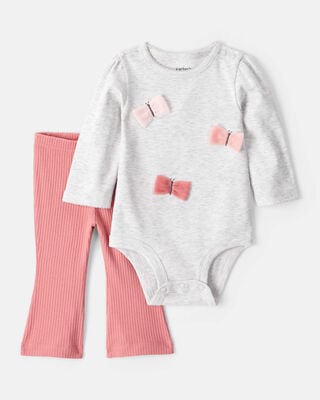 Baby Girl 2-Piece Ribbed Tutu Bodysuit Pant Set - Pink