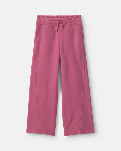 girls fleece wide-leg active pants - pink