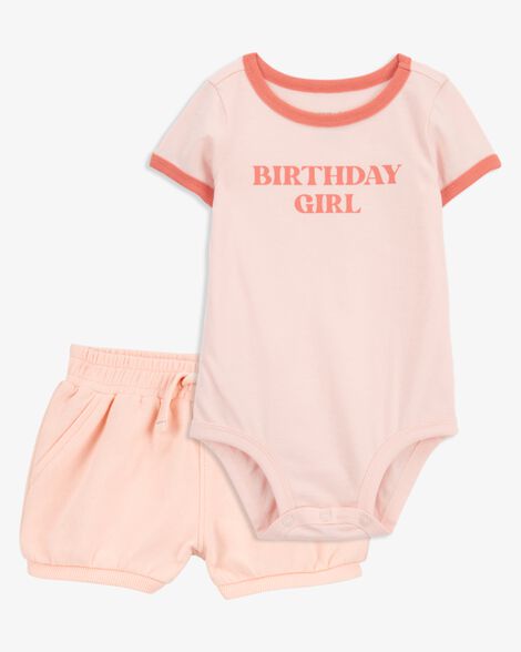 Product image 1 of Baby 2-Piece Birthday Girl Bodysuit & Short Set