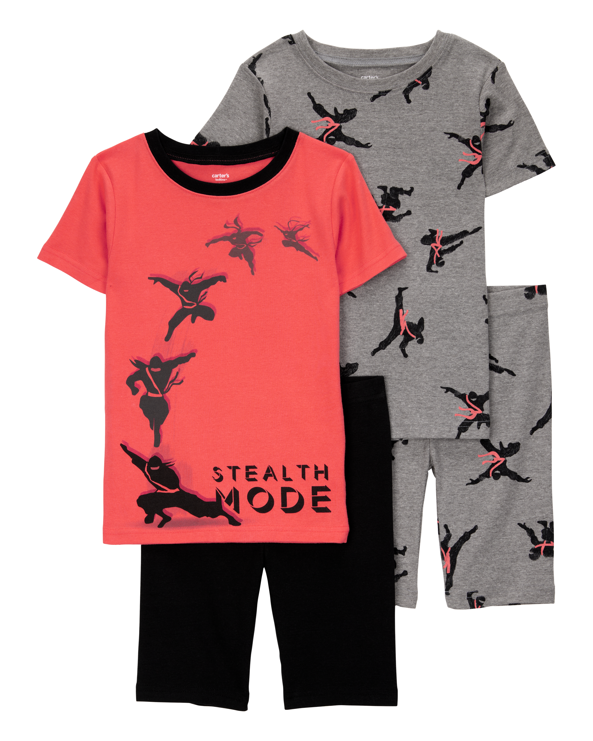 Kid Ninja Print Snug Fit Cotton 4-Piece Pajamas