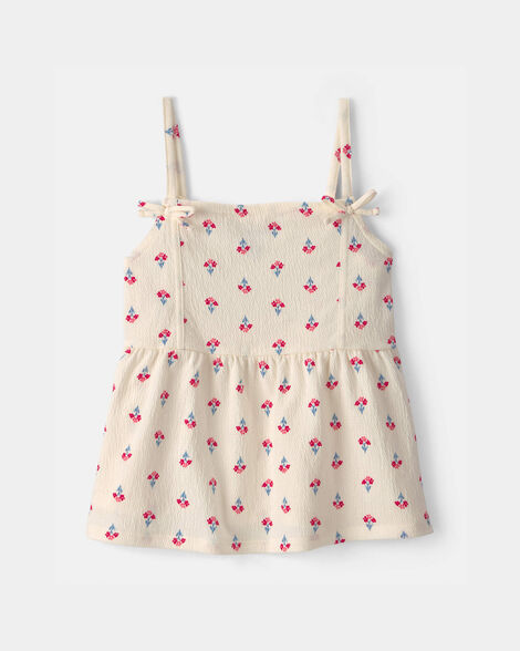Girls Floral Tank Top - Ivory/Red
