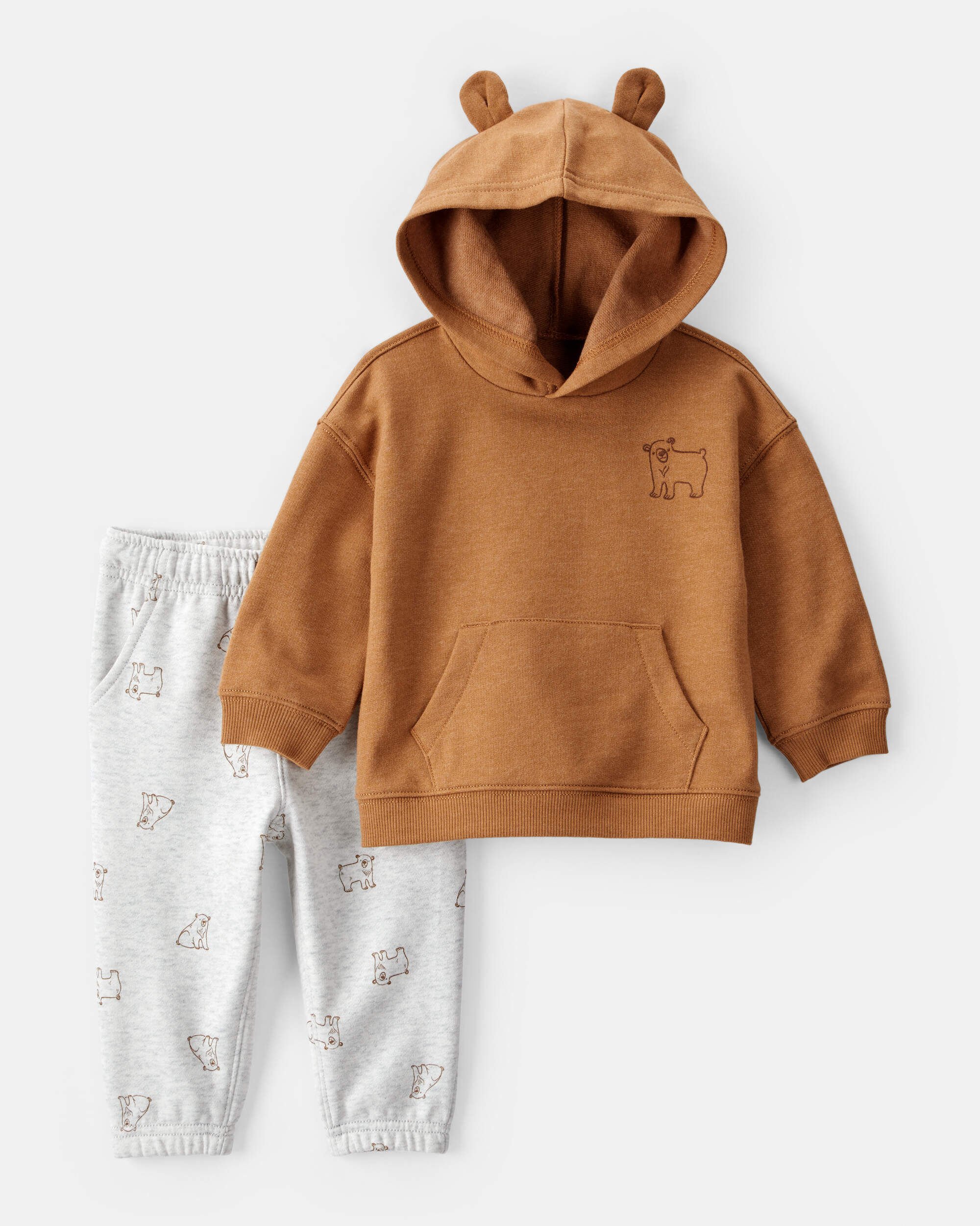 Baby Boy Bear Print Long-Sleeve Tee & Pant Set - Brown