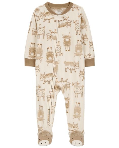 Toddler 1-Piece Cow Print Fleece Footie Pajamas