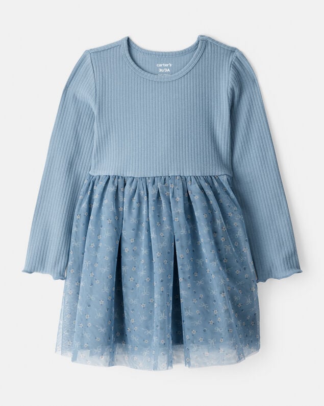 Product image 1 of Toddler Girl Floral Print Long-Sleeve Dress - Blue