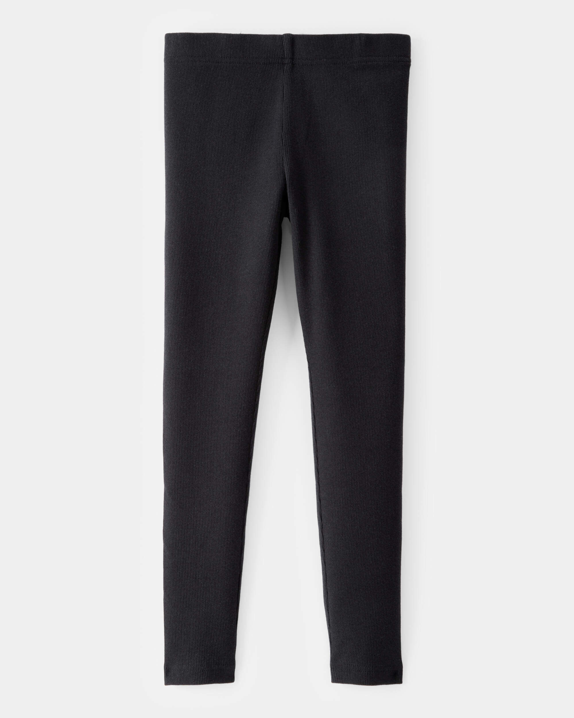 Kid Solid Cotton Ribbed Stretch Leggings - Black