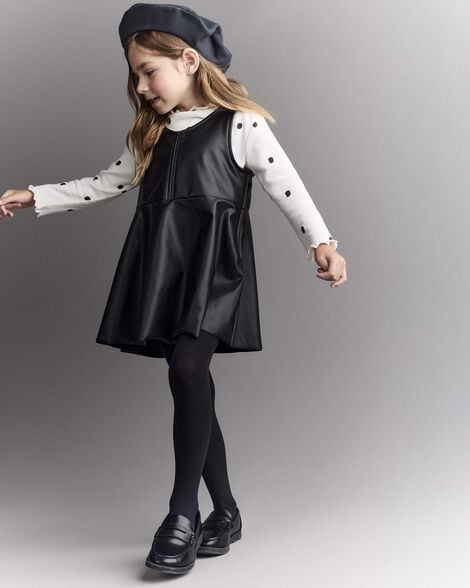 Toddler Girl Faux Leather Sleeveless Dress - Black
