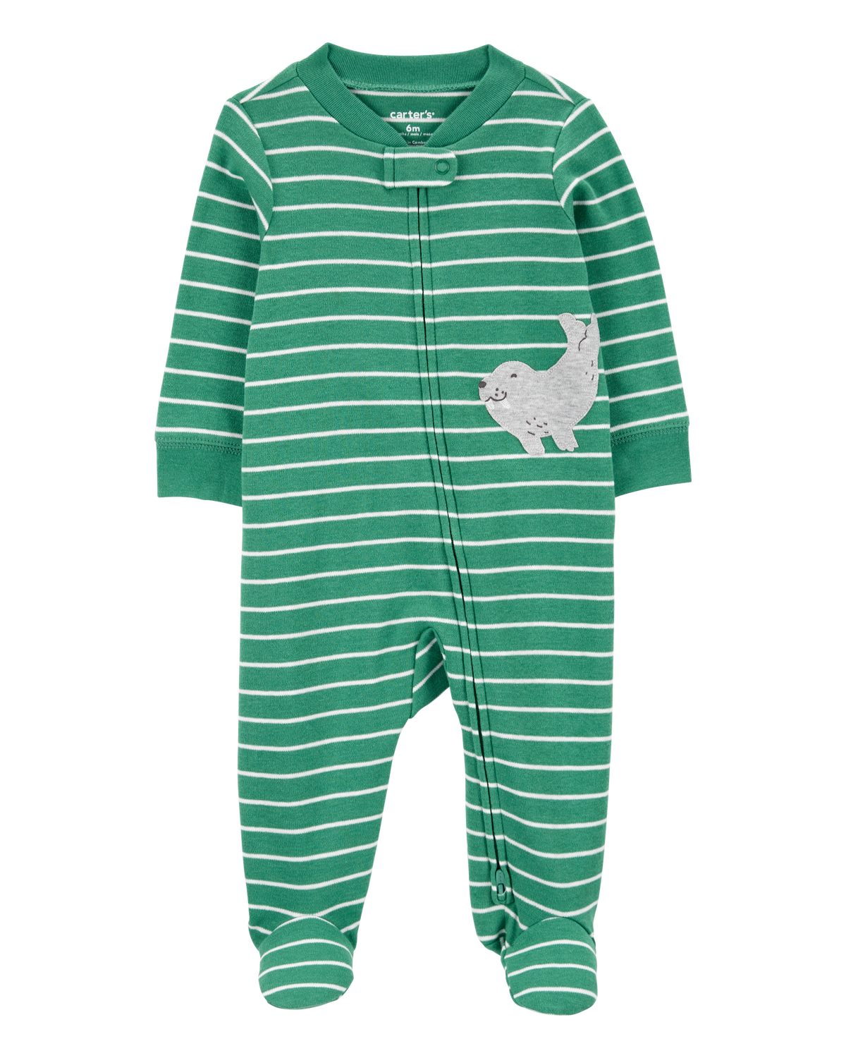 Baby Turtle Print 2-Way Zip Cotton Sleep & Play Pajamas