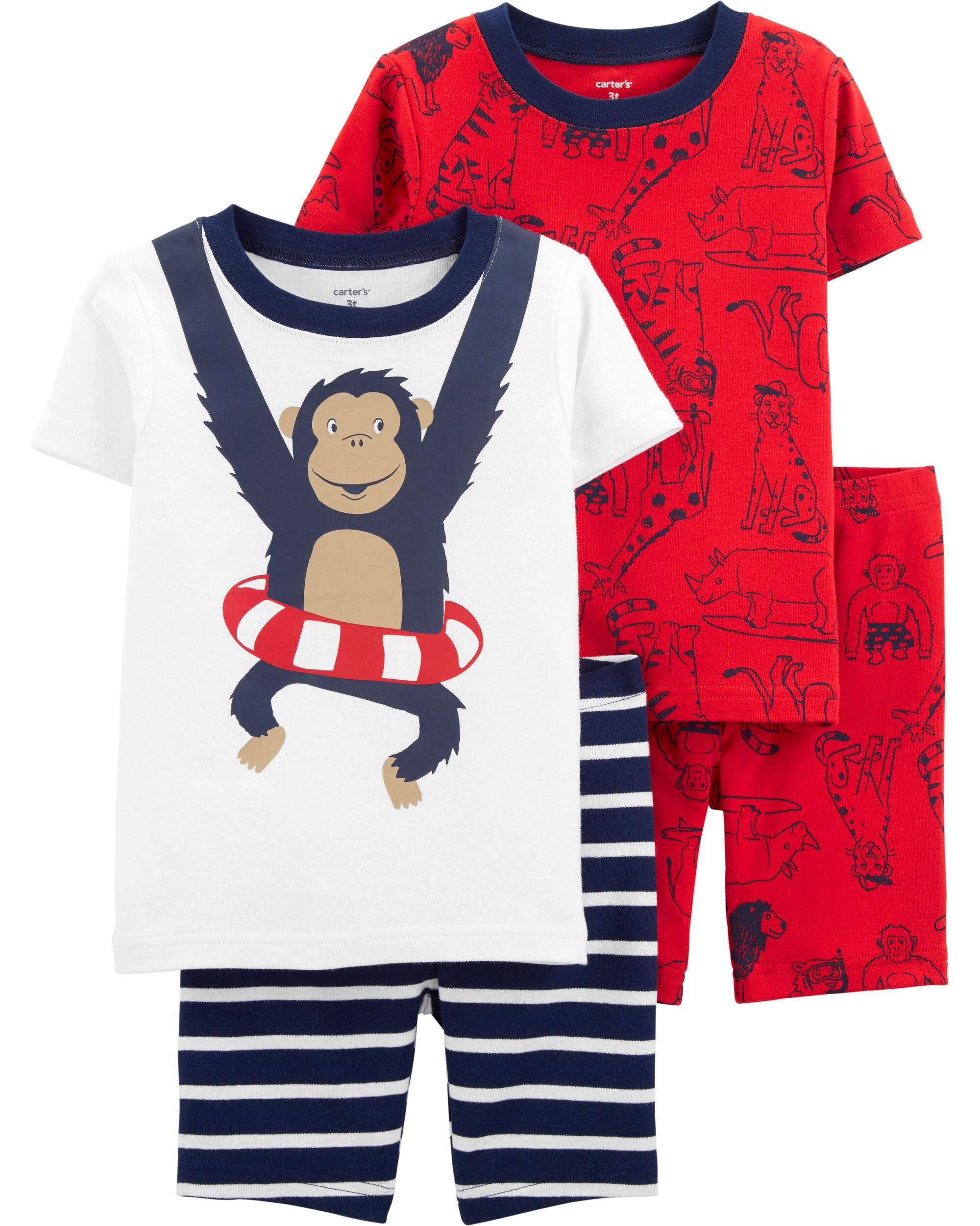 Carter/'s Boys/' Toddler 4 Piece Monkey Print Pajama Set 2T New With Tags