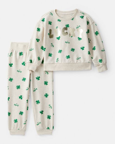 toddler girl st. patrick's day french terry sweatshirt & pant set - cream