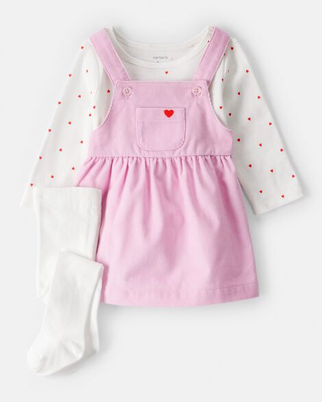 baby girl 3-piece heart print long-sleeve dress set - pink
