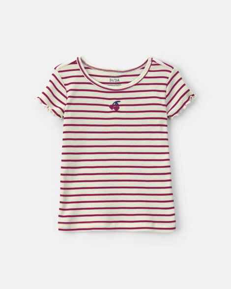 toddler girl cherry striped rib top - red/cream