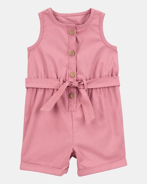 baby girl sleeveless canvas romper -pink