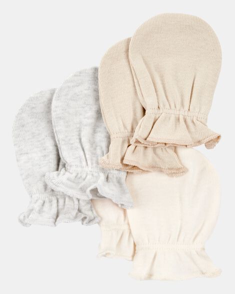 baby 3-pack mitts - ivory/heather