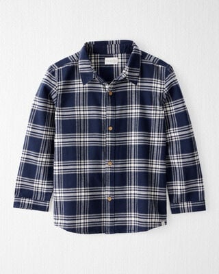 Boys Plaid Button-Down Shirt - Green/Navy