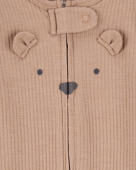 Product image 2 of Baby Bear 2-Way Zip Ribbed Sleep & Play Pajamas - Brown