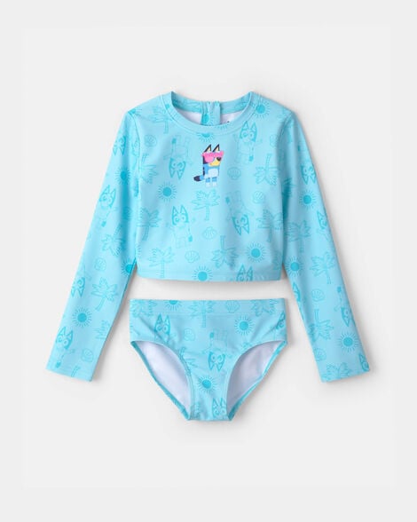 girls 2-piece bluey™ rashguard swimsuit set - blue