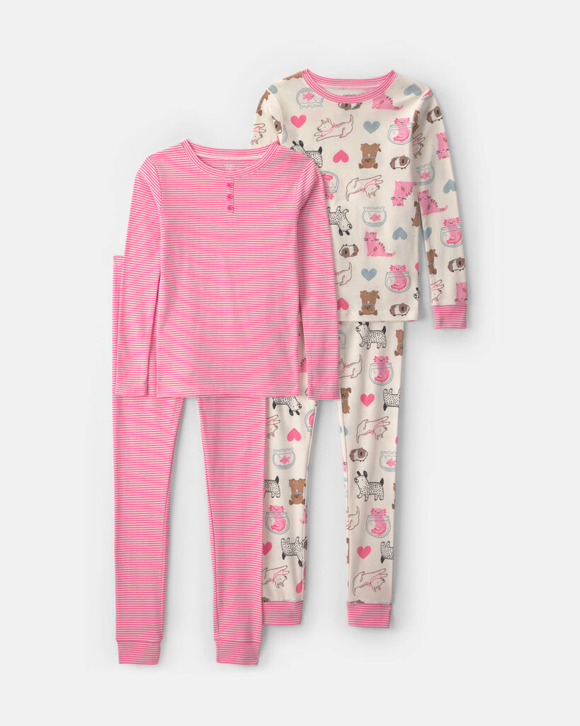 Carter's Family Pets Little & Big Kid Girls Crew Neck Long Sleeve 4-pc. Pajama Set, 8, White