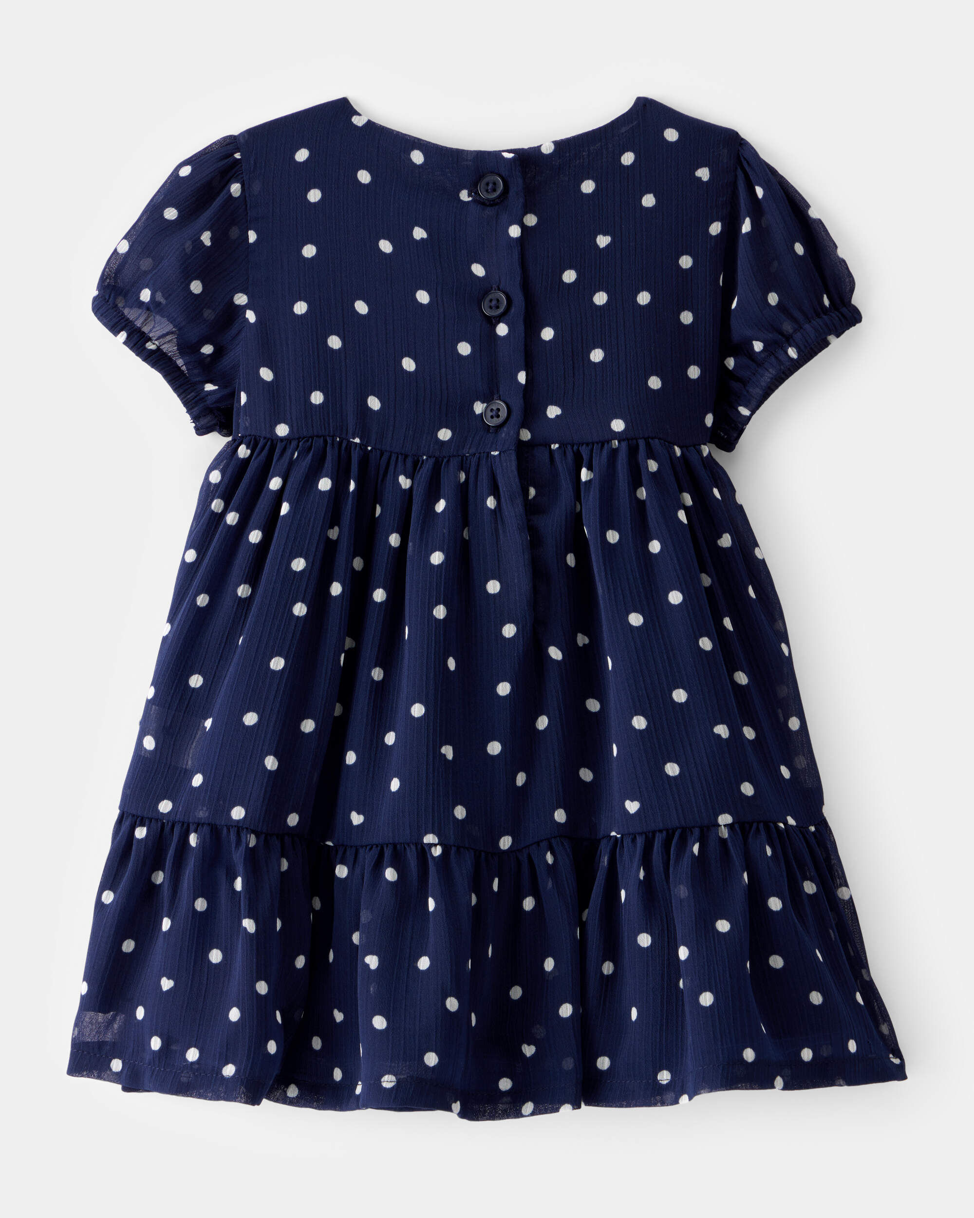 Baby Polka Dot Chiffon Crinkle Short-Sleeve Dress - Navy Baby Polka Dot Chiffon Crinkle Short-Sleeve Dress - Navy
