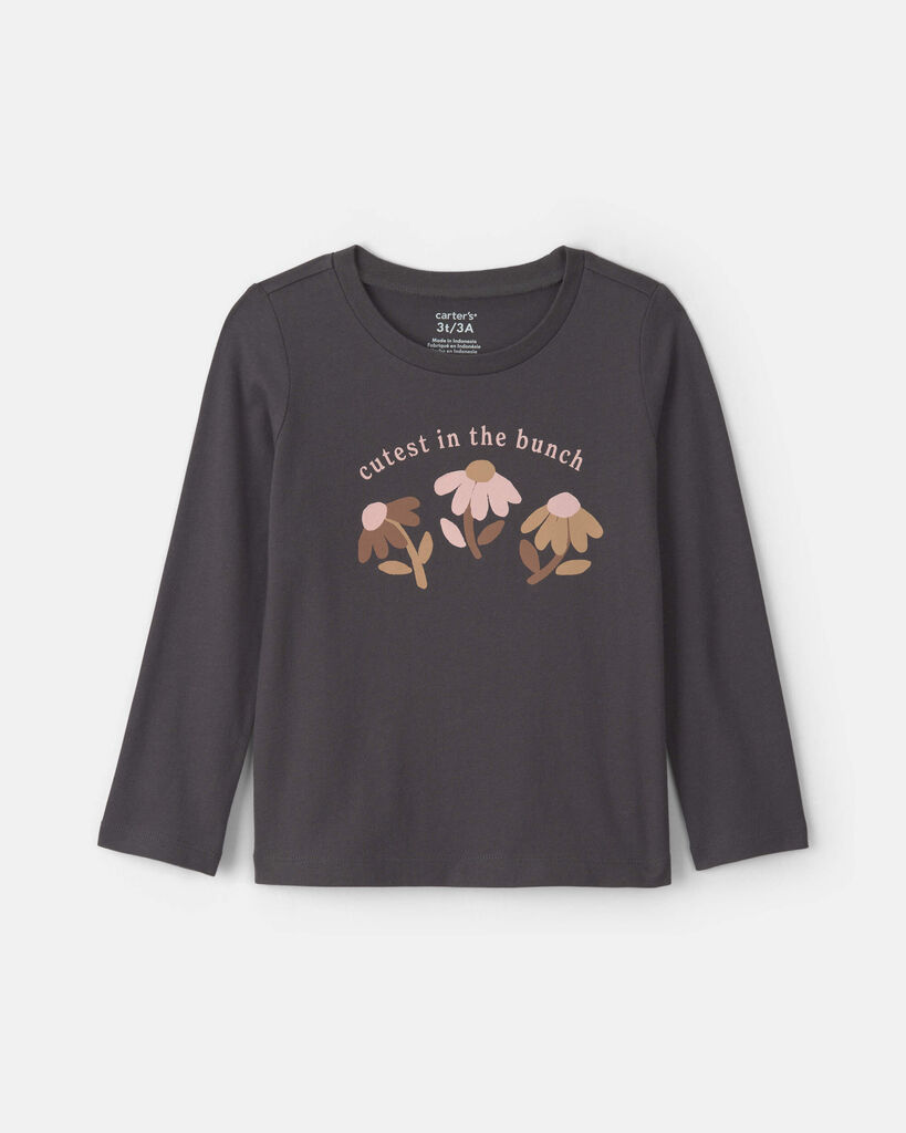 Carter's toddler girl 'cutest in the bunch' flower long-sleeve graphic tee 2T Black