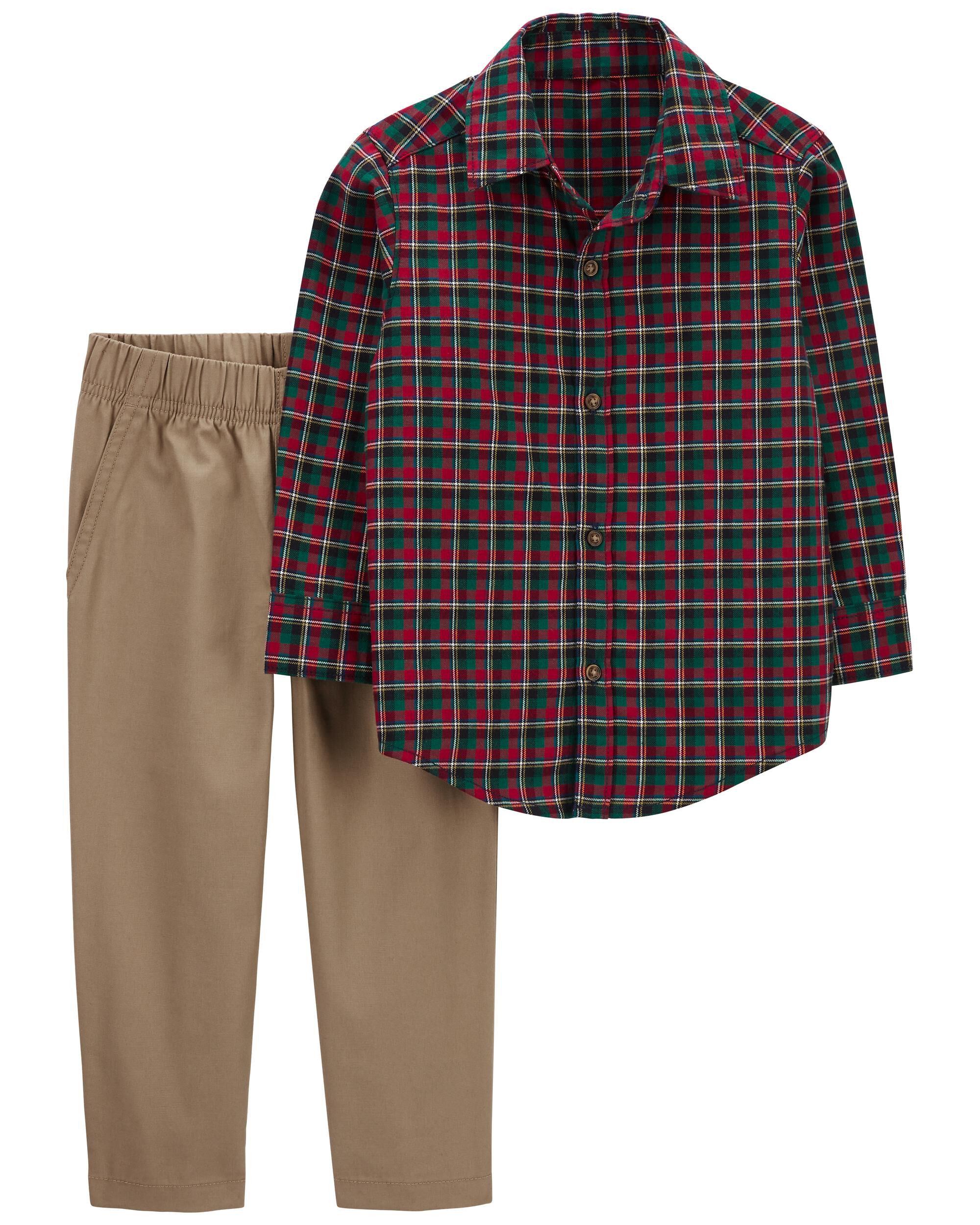 2 Piece Plaid Button Front Shirt Pant Set Carter s Carter s