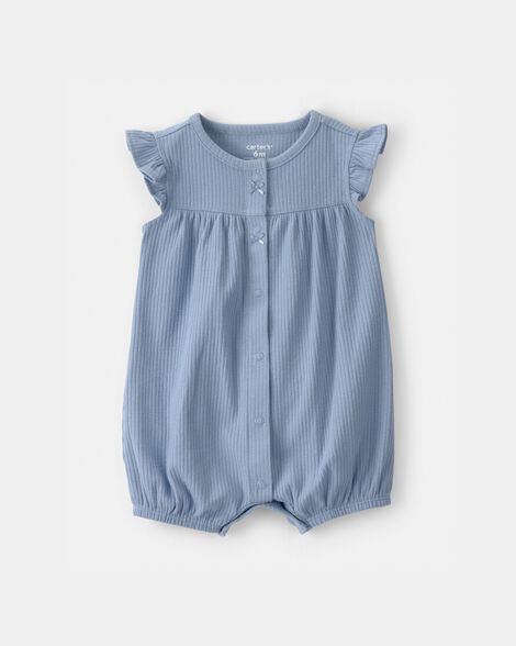 baby girl rib short-sleeve romper - blue