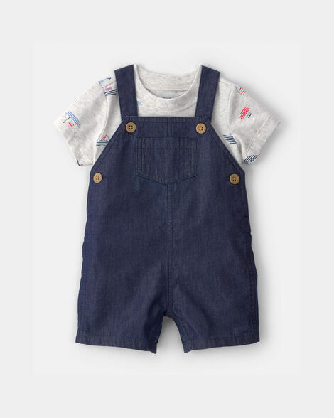 baby boy 2-piece boat romper set - blue/grey