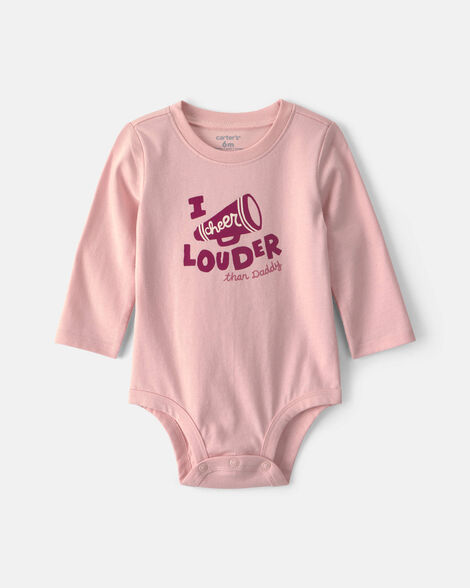 baby girl 'i cheer louder' long-sleeve graphic bodysuit - pink
