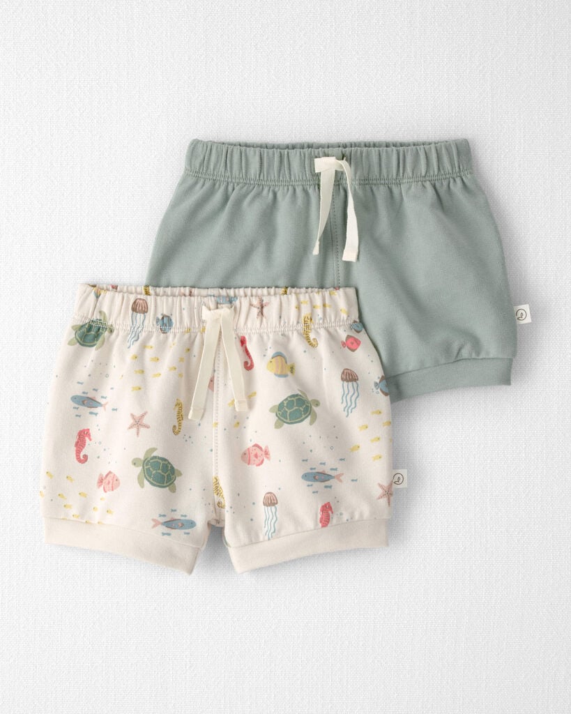 Little Planet Baby Girl 2-Pack Organic Cotton Shorts in Under the Sea 12M Under the Sea