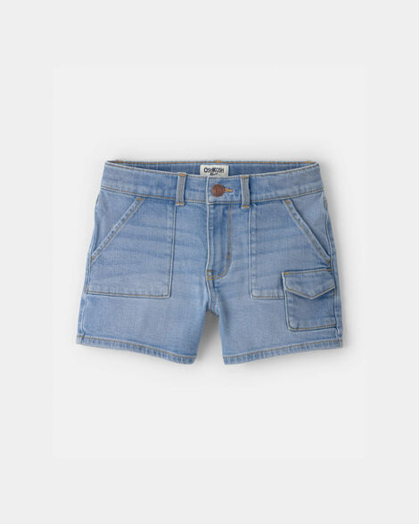 Girls Denim Utility Shorts - Light Wash