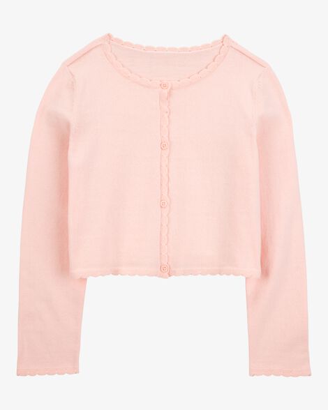  Product image 1 of Kid Scalloped Trim Cardigan Sweater - Pink