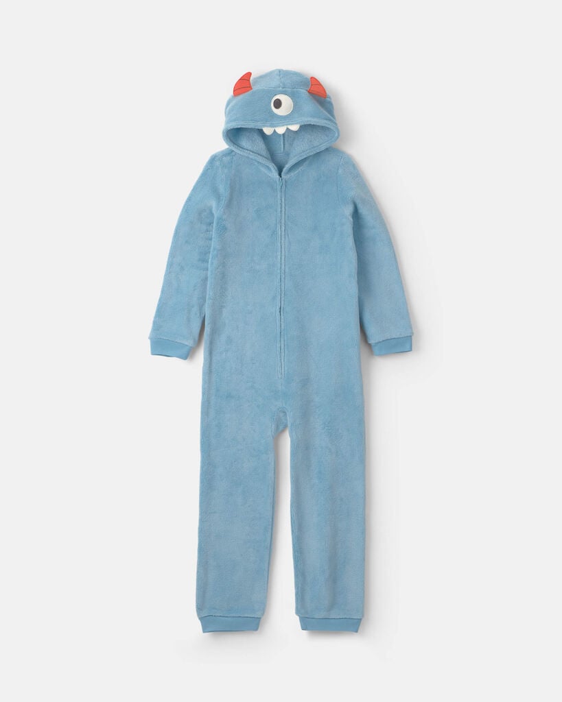 Carter's Monster Little & Big Kid Boys Hooded Long Sleeve One Piece Pajama, 8, Blue