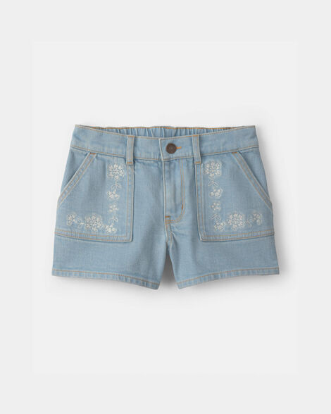 Girls Floral Denim Shorts - Light Wash