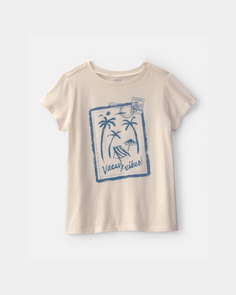 girls 'vacay vibes' beach graphic tee - ivory
