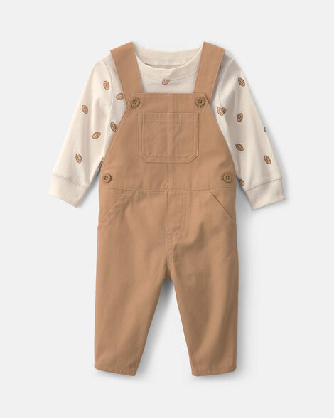 baby boy 2-piece football long-sleeve overall set - brown/cream