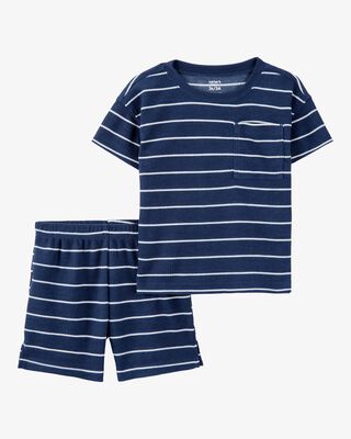Product image 1 of Toddler Striped Loose Fit Waffle Knit 2-Piece Pajamas - Navy