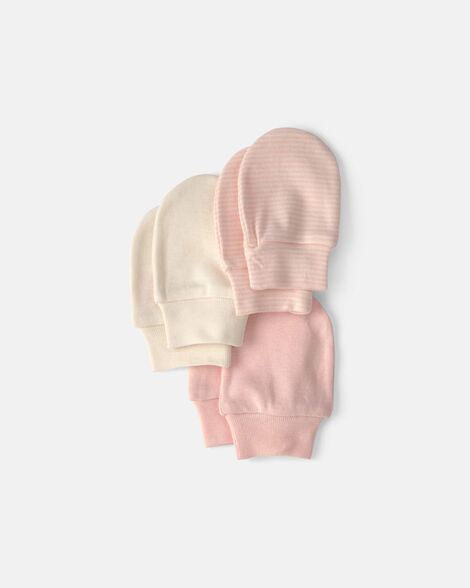baby girl 3-pack mitts - pink/ivory