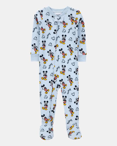 baby boy disney© mickey mouse snug fit cotton footie 1-piece pajamas - blue