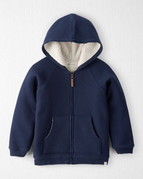 Boys Sherpa Waffle Knit Hooded Jacket Made with Organic Cotton