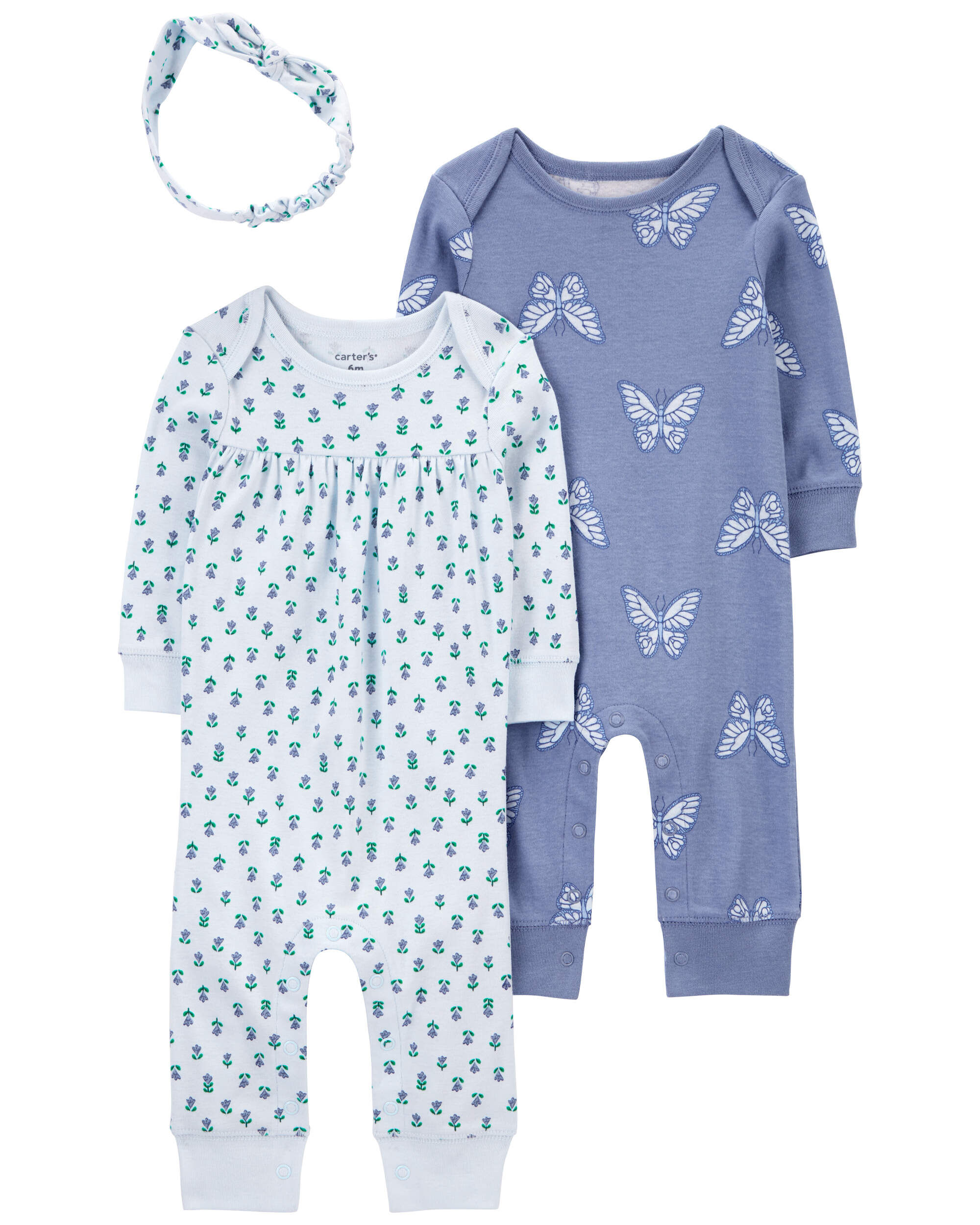 Baby Blue Floral 3-Piece Jumpsuit Set - Carter's | Carter's