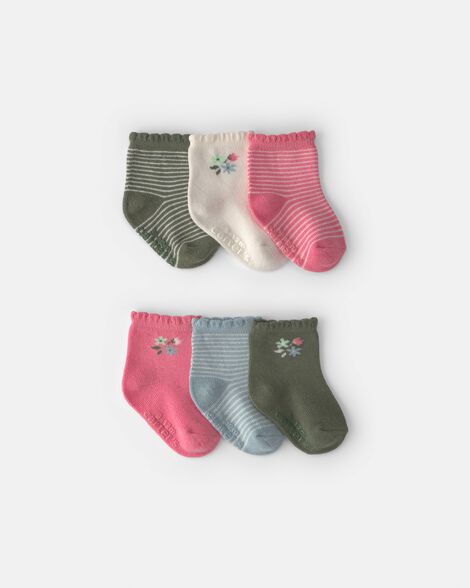 baby girl 6-pack floral scalloped crew socks