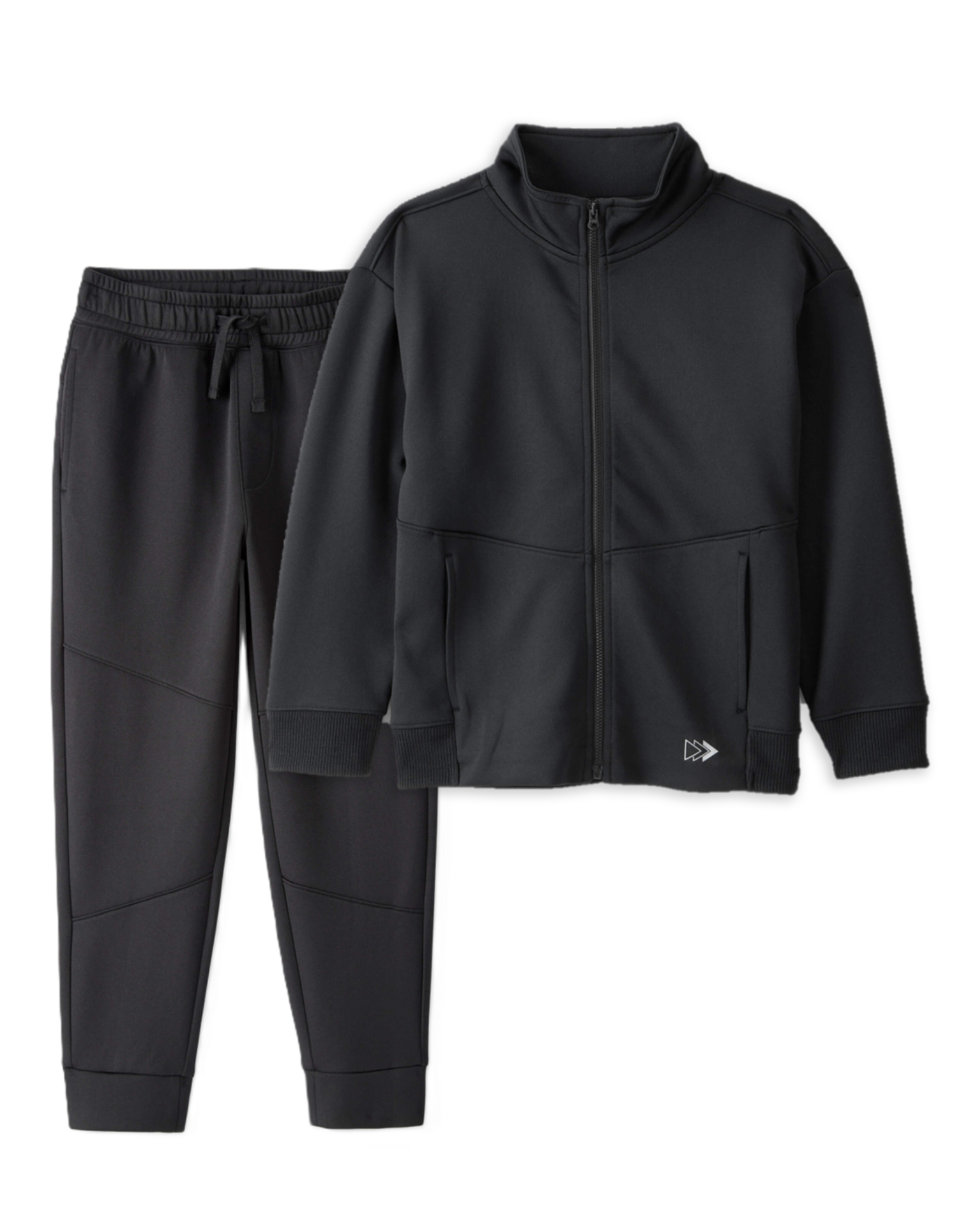 Boys 2-Piece Zip-Up Jacket & Joggers Set - Black