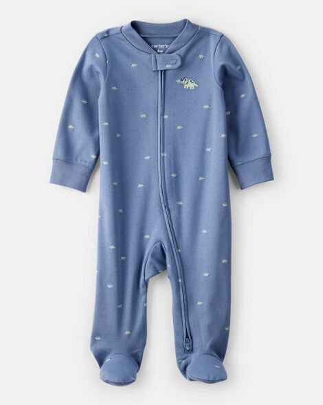 baby boy dino print 100% cotton long-sleeve sleep & play pajamas - blue