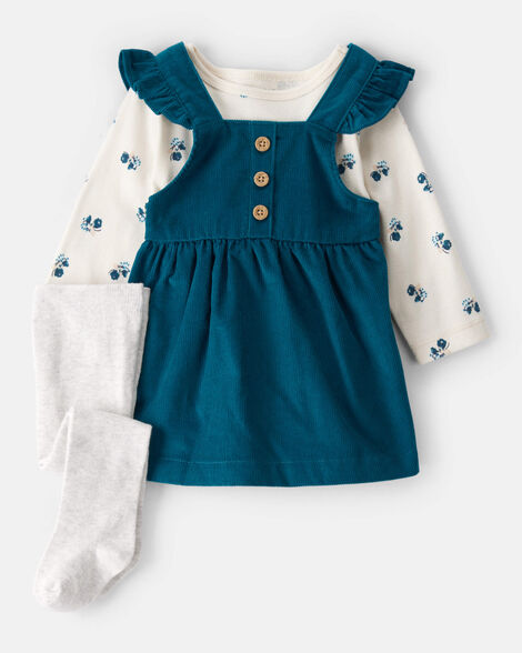 baby girl 3-piece corduroy long-sleeve dress set - blue