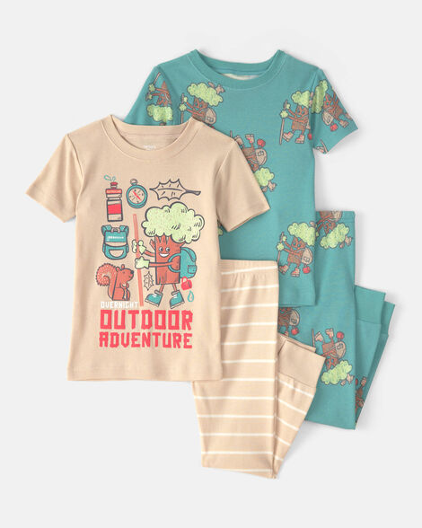 toddler boy tree 100% cotton snug fit 4-piece pajama set - green/cream